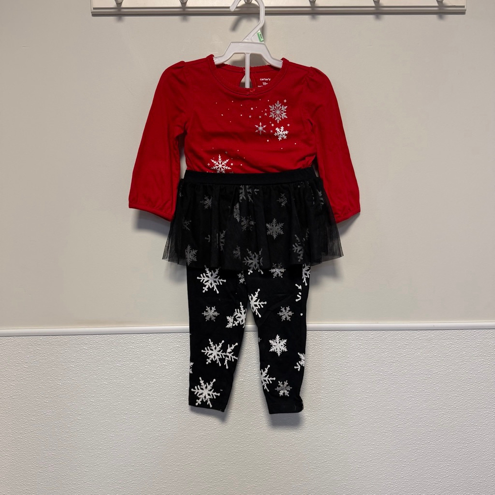 Carter's Girls Matching Set 18 M Red Black Snowflake Christmas Holiday New NWOT - Picture 12 of 13